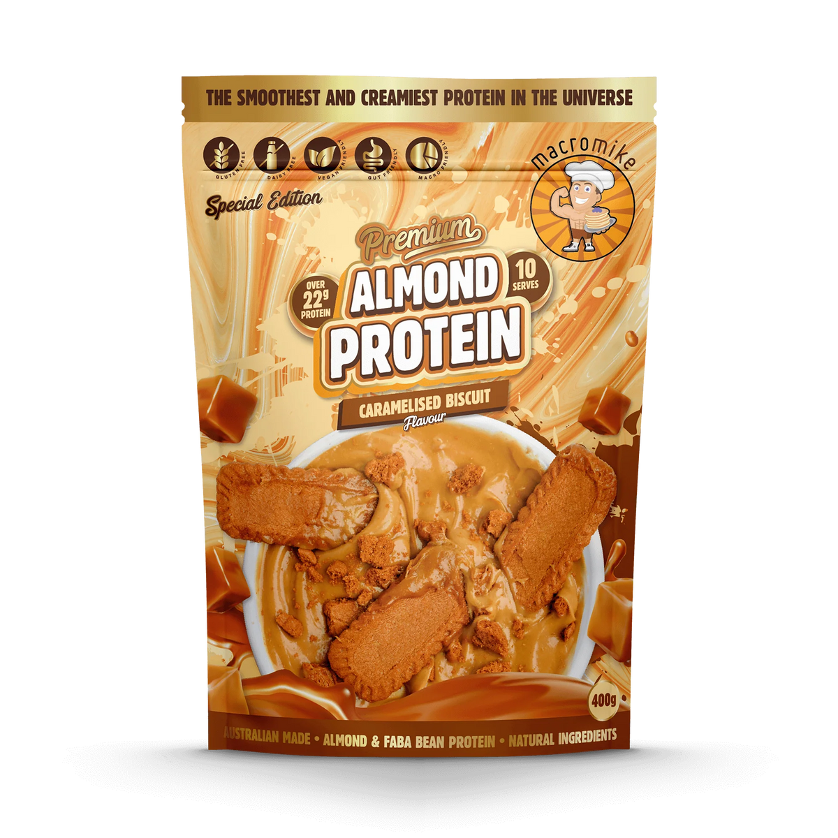 Macro Mike Premium Almond Protein Caramelised Biscuit 400g product image 1