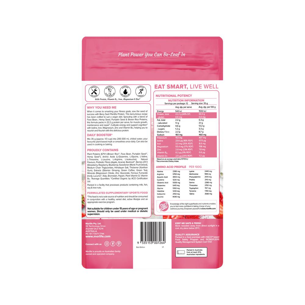 Morlife Plantiful Protein Berry Swirl 440g additional product image 2