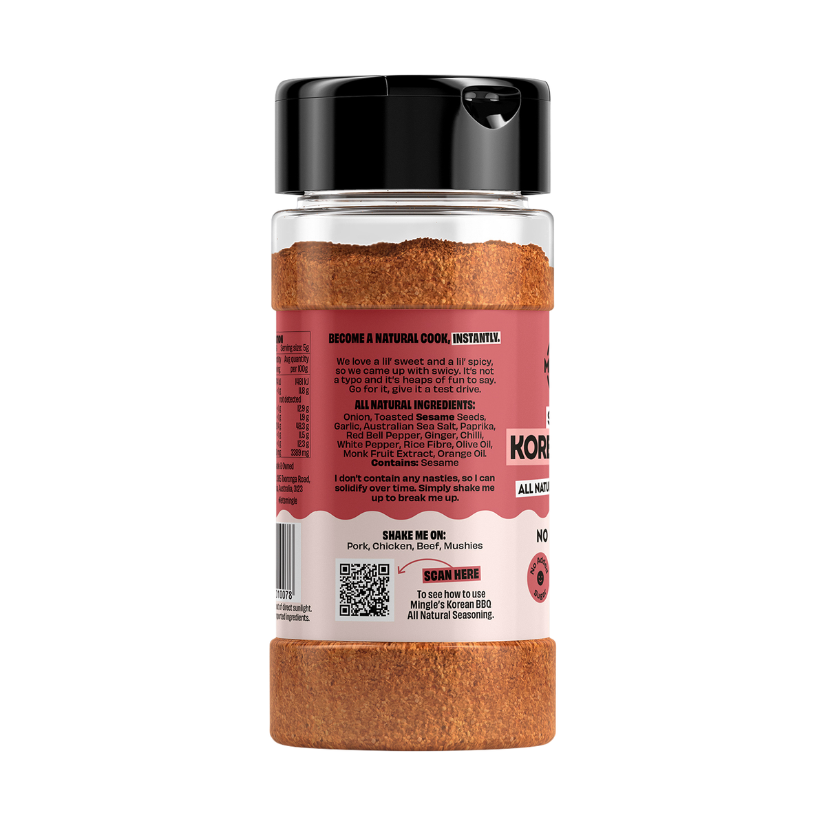 Mingle Korean BBQ All Natural Seasoning side label with product information