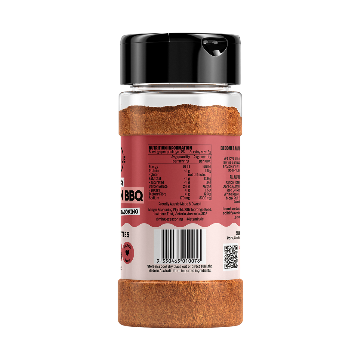 Mingle Korean BBQ All Natural Seasoning ingredients, directions and barcode label