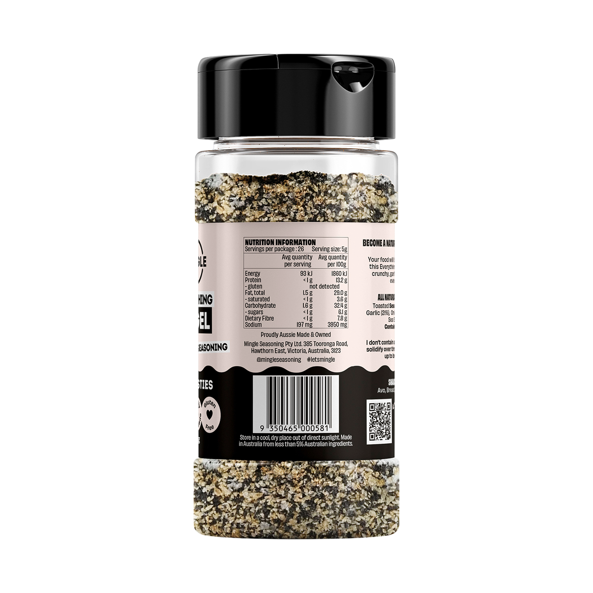 Mingle Everything Bagel All Natural Seasoning side label with product information