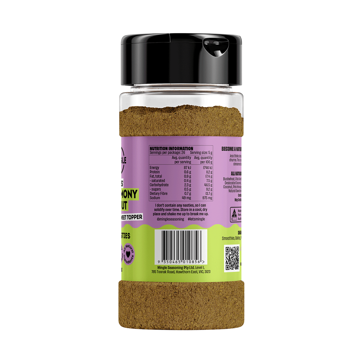 Mingle Jess' Cinnamony Donut All Natural Sweet Topper side label with product information