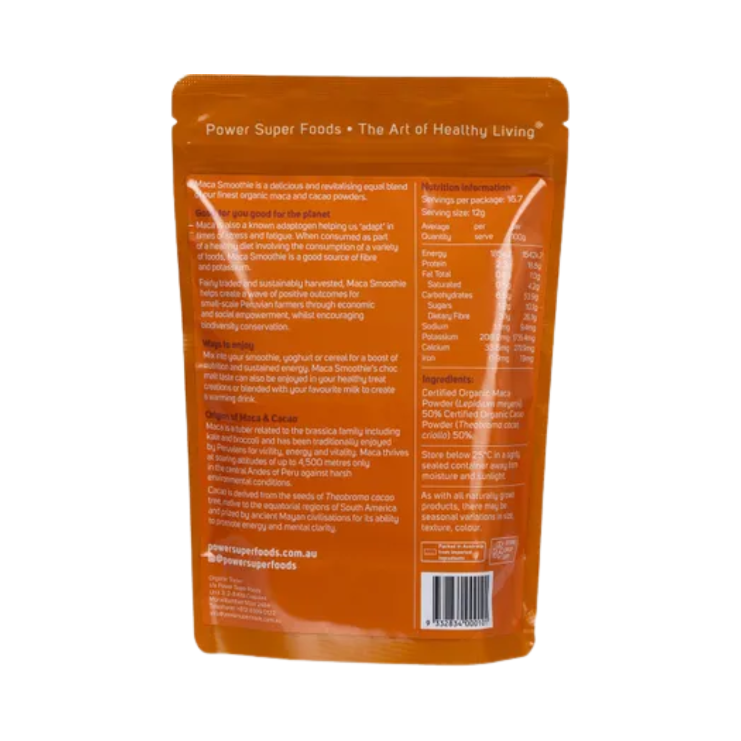 Power Super Foods Maca Smoothie Maca & Cacao Certified Organic 200g