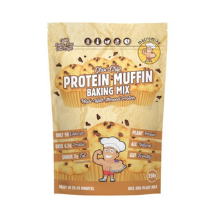 Macro Mike Protein Muffin Baking Mix Choc Chip 250g package featuring muffin graphics and key nutritional information.