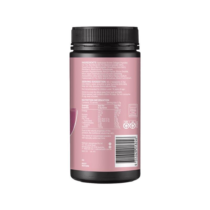 Melrose Collagen Daily Glow + Hyaluronic Acid Berry Flavour Instant Powder 180g