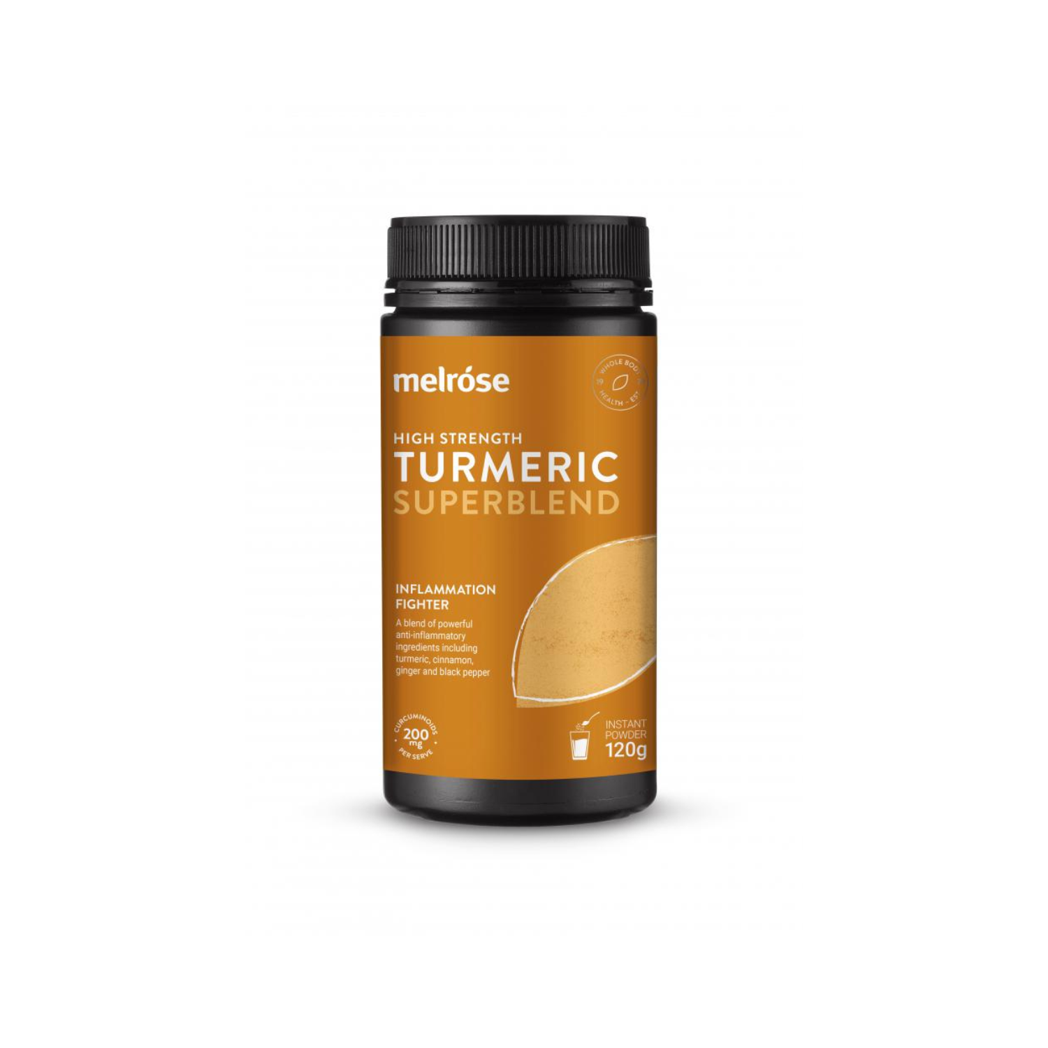 Melrose High Strength Turmeric Superblend Instant Powder 120g front pack