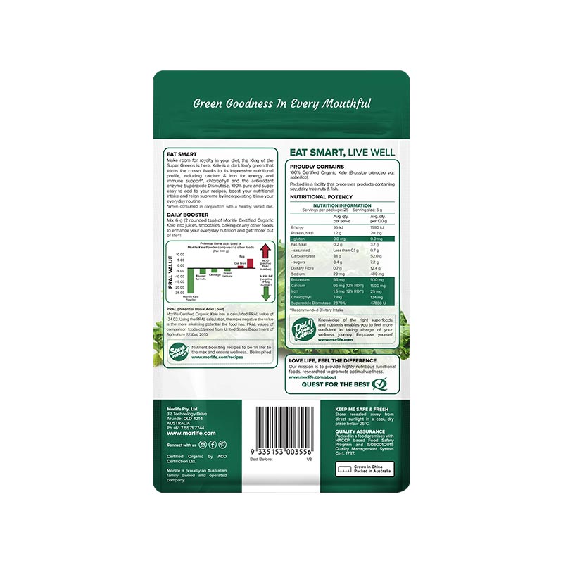 Morlife Kale Powder Certified Organic 150g additional product image 2