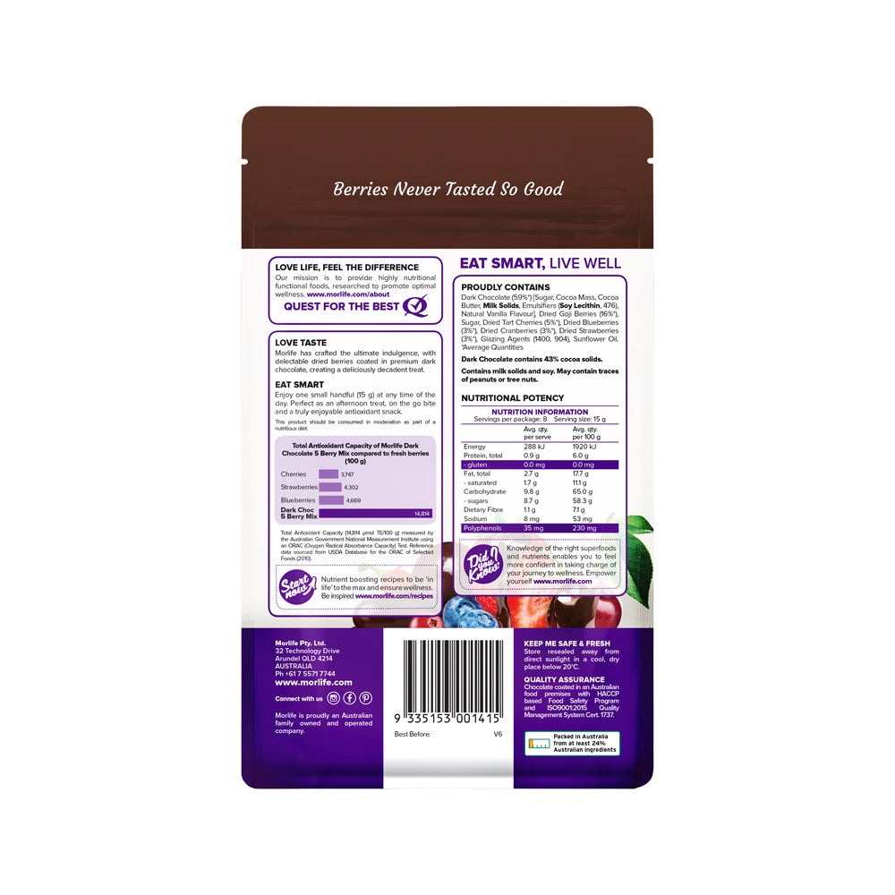 Morlife Dark Chocolate 5 Berry Mix 125g additional product image 2