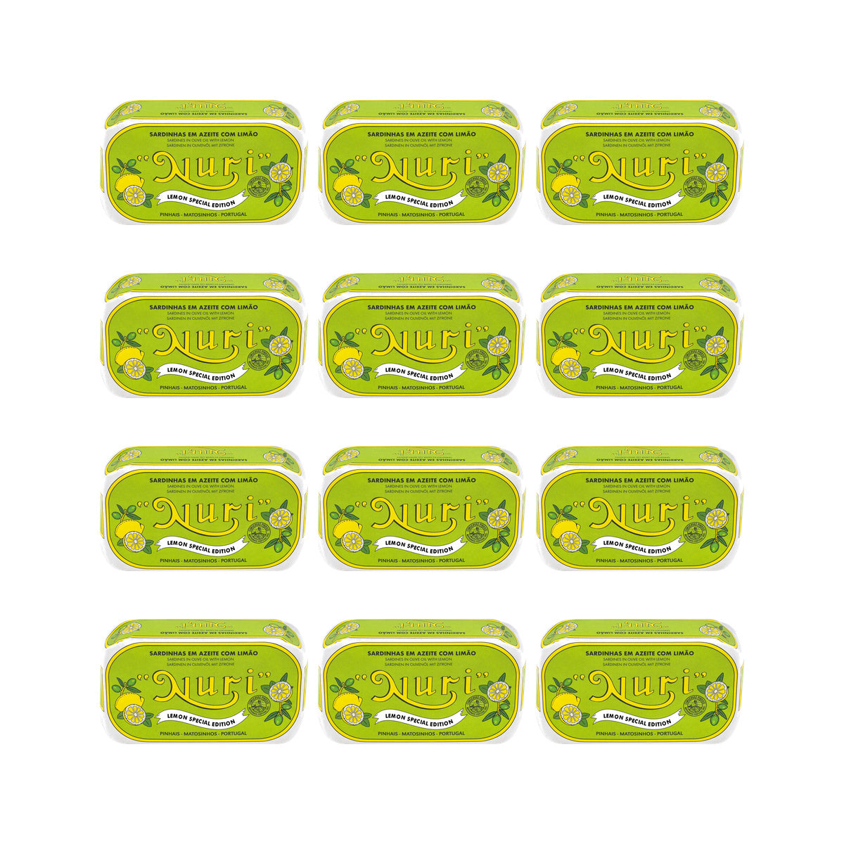 Nuri Sardines in Olive Oil with Lemon 125g — 12 matching tins