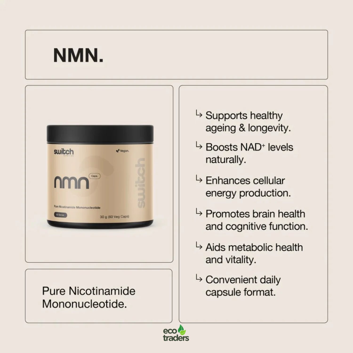 Switch Nutrition NMN Pure Nicotinamide Mononucleotide 60 Capsules