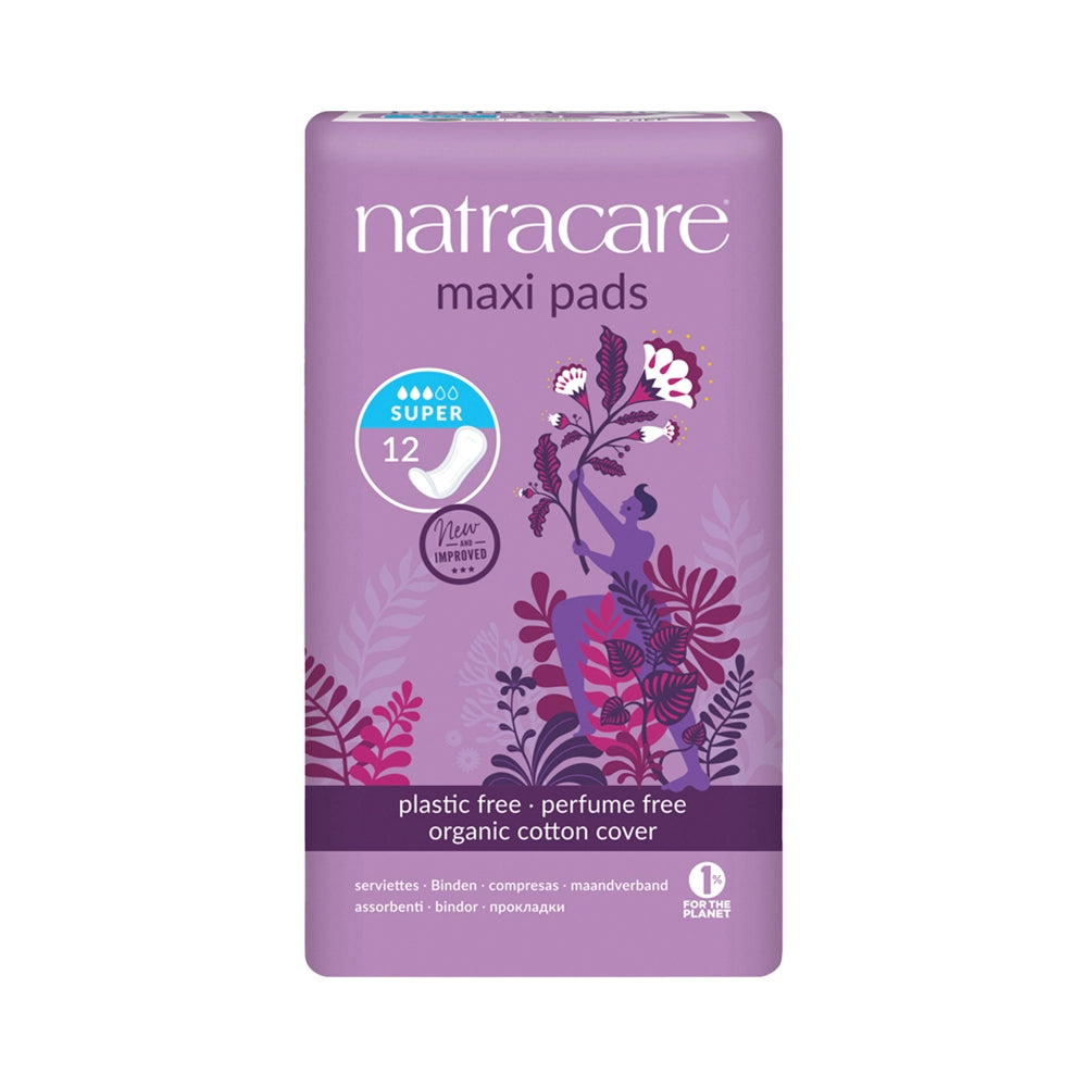 Natracare Maxi Pads Super with Organic Cotton Cover 12 Pack