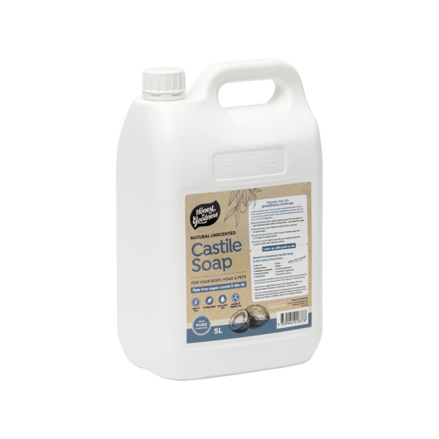 Honest To Goodness Natural Unscented Castile Soap 5L