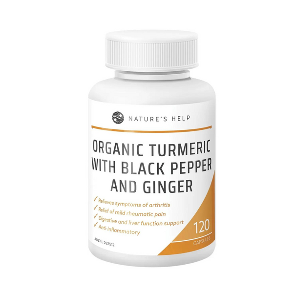 Nature's Help Organic Turmeric Capsules with Black Pepper & Ginger 120 Caps