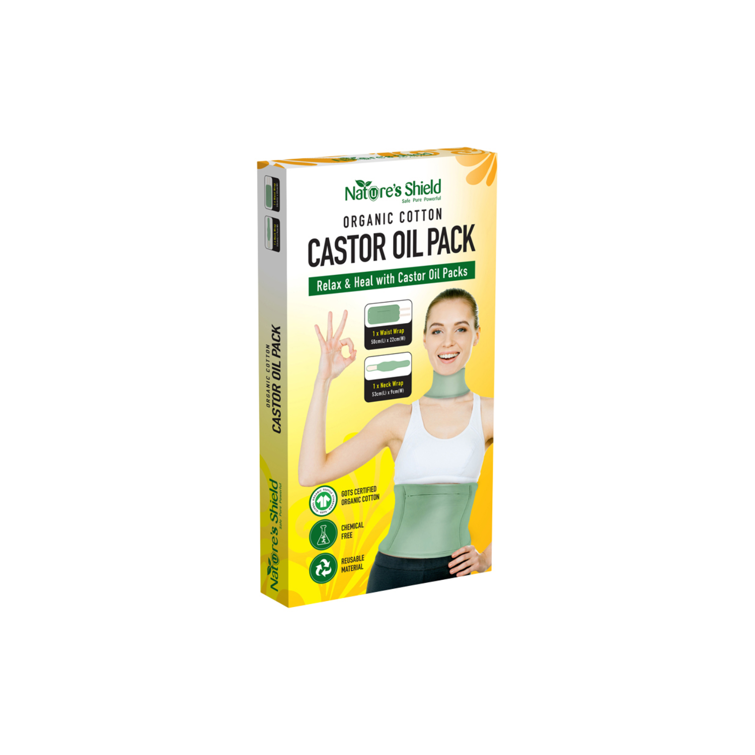 Natures Shield Organic Cotton Castor Oil Pack Waist Wrap + Neck Wrap product image