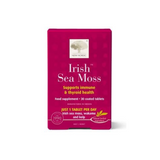 New Nordic Irish Sea Moss 30 tablets for immune and thyroid health, plant-based supplement in a pink package.