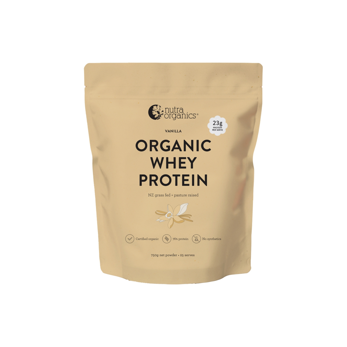 Nutra Organics Organic Whey Protein NZ Grass Fed + Pasture Raised 750g Vanilla pack image