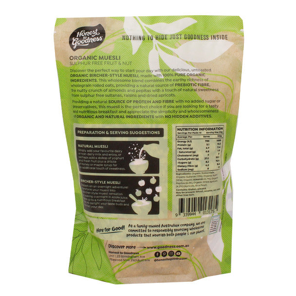 Honest to Goodness Organic Sulphur Free Fruit & Nut 500g