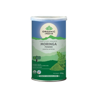 Organic India Moringa Leaf Powder 226g container, packed with essential nutrients and antioxidants for wellness.