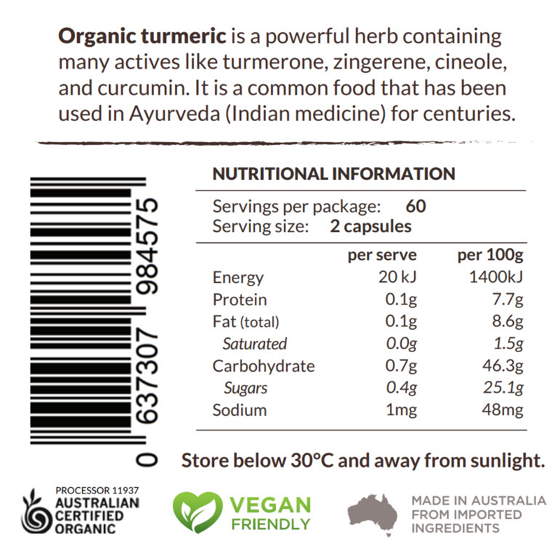 Therapeia Organic Turmeric Original ingredient information