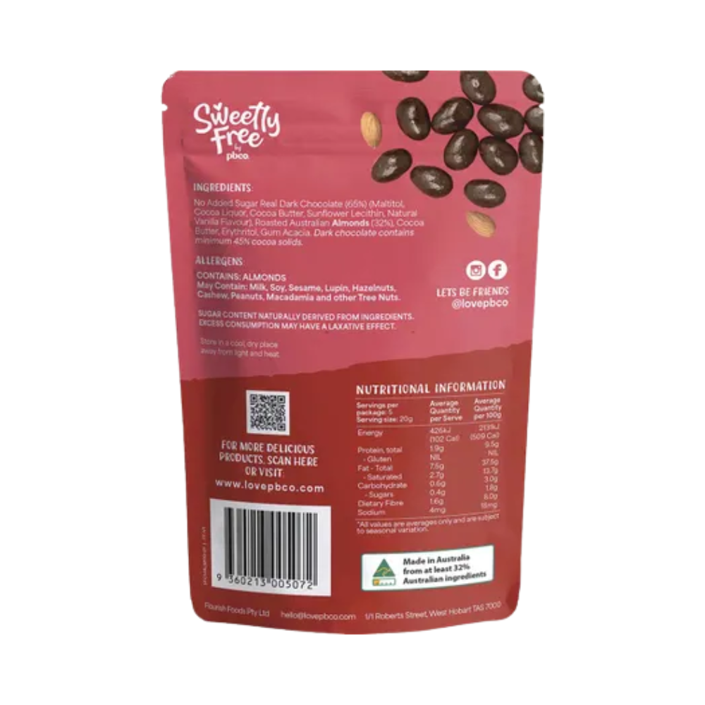 PBCo Sweetly Free Almonds Dark Chocolate No Sugar Added 110g