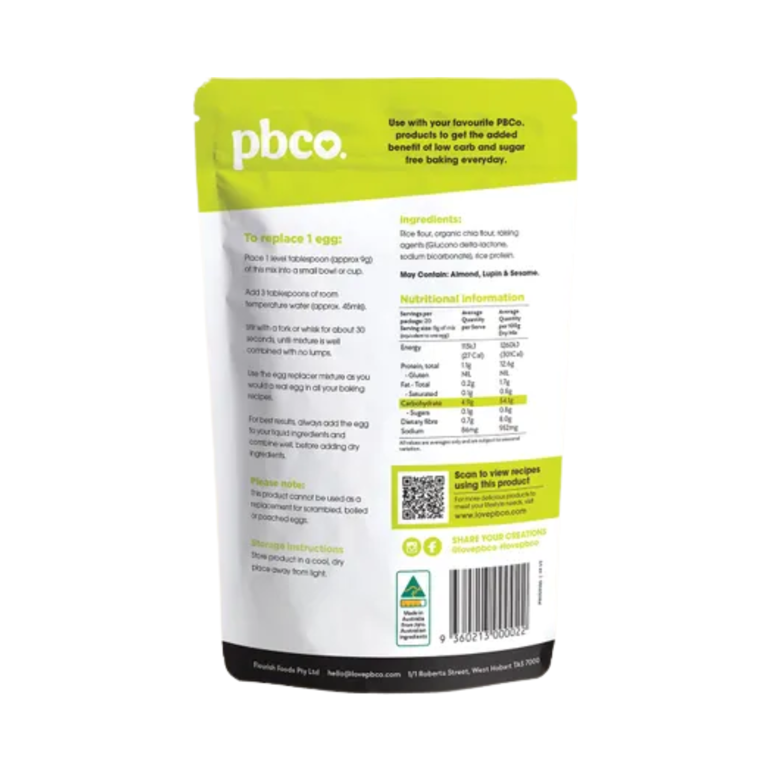 PBCo Vegan Egg Replacer with Organic Chia 180g