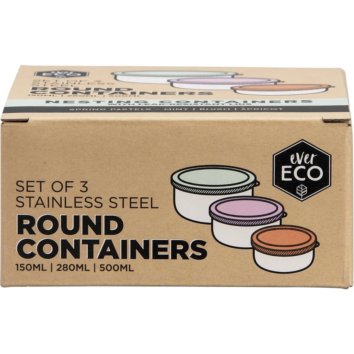 Ever Eco Stainless Steel Round Nesting Containers Spring Pastels 3 Pack image 4