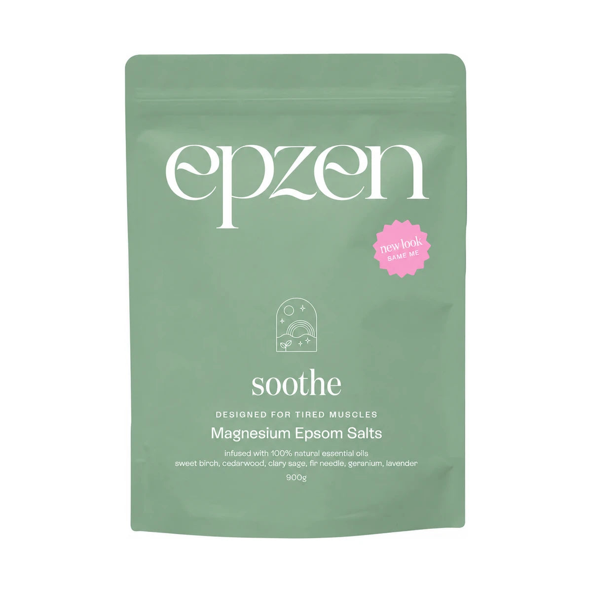 Epzen Soothe Magnesium Bath Crystals 900g — centred packshot on a padded white background