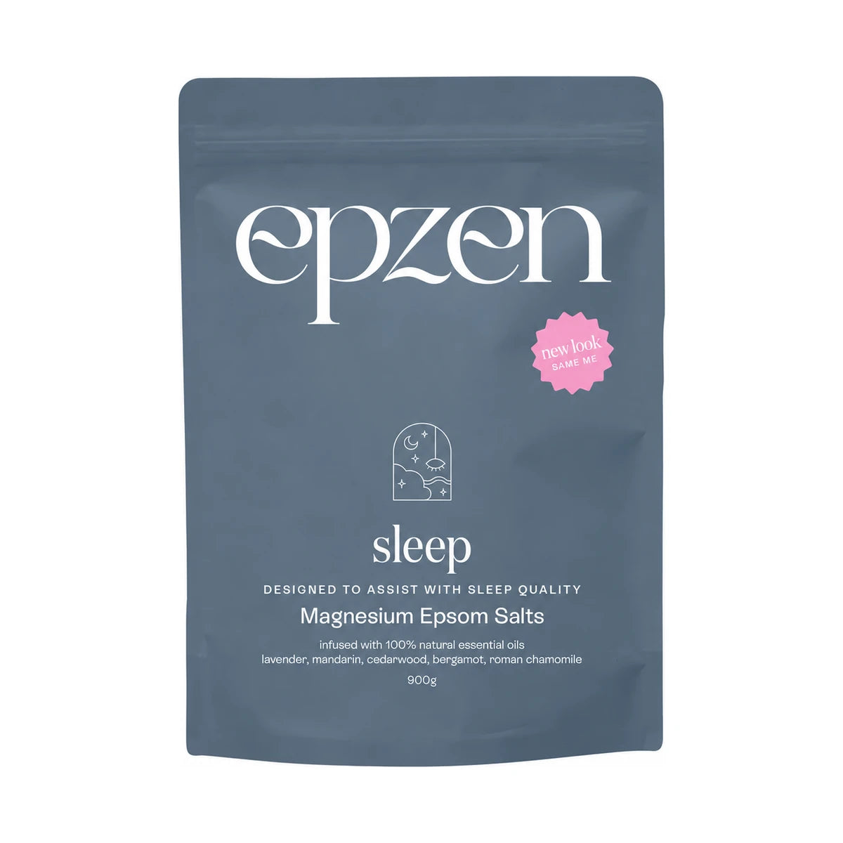 Epzen Sleep Magnesium Bath Crystals 900g — centred packshot on a padded white background