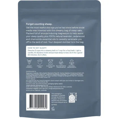 Epzen Sleep Magnesium Bath Crystals 900g — back label with ingredients and directions