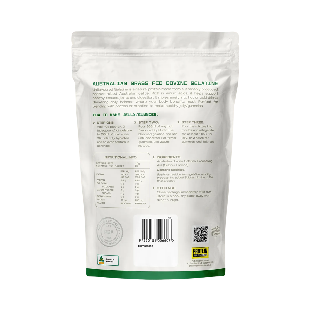 Protein Supplies Australia Australian Gelatine Unflavoured 300g product image 2