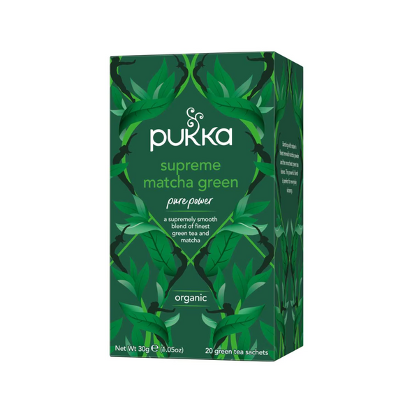 Pukka Herbs Supreme Matcha Green Tea Bags 20 Pack, organic blend of green tea and matcha for a smooth, invigorating experience.
