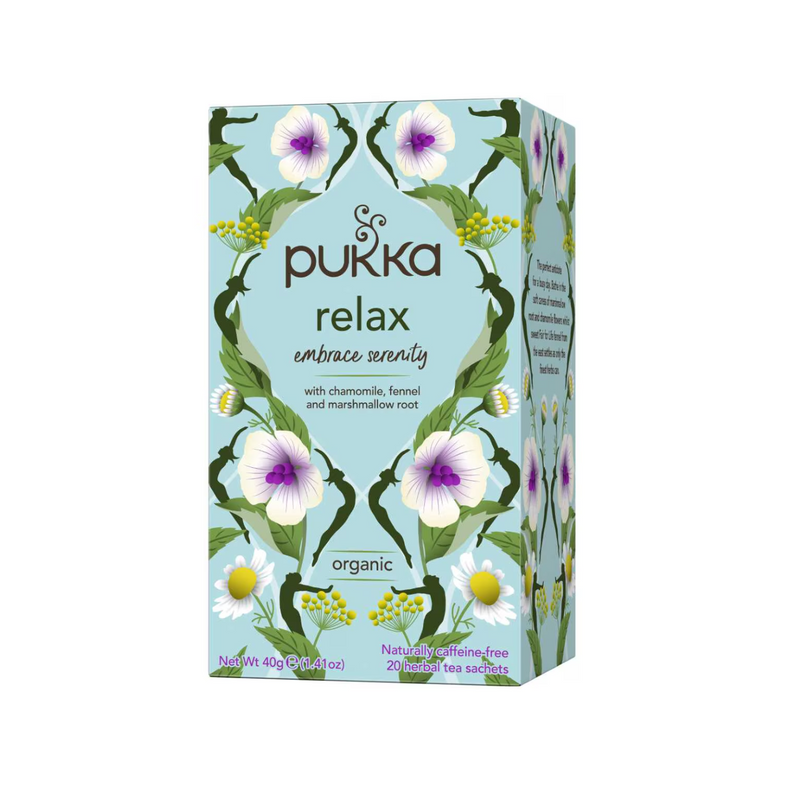 Pukka Herbs Relax Tea Bags 20 Pack with chamomile and fennel for calming and soothing herbal tea.