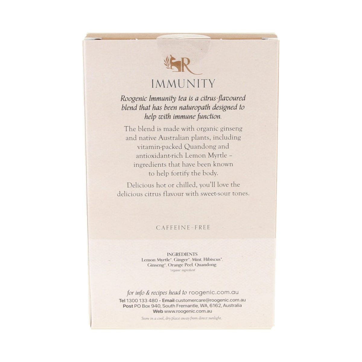 Roogenic Immunity Tea 18 Tea Bags — ingredients and back label