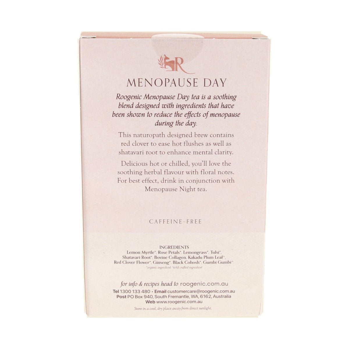 Roogenic Menopause Day Tea 18 Tea Bags — ingredients and back label