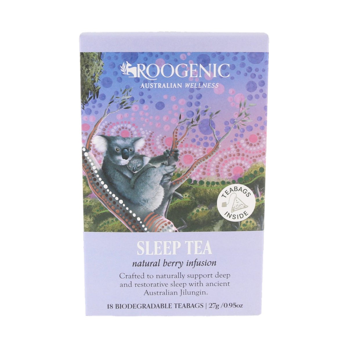 Roogenic Sleep Tea Berry 18 tea bags 27g — front pack on white background