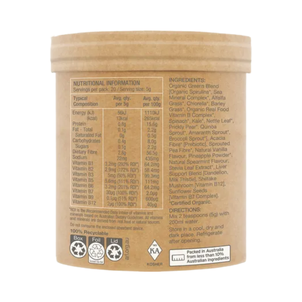 Amazonia Raw Organic Greens Vanilla Mint 100g
