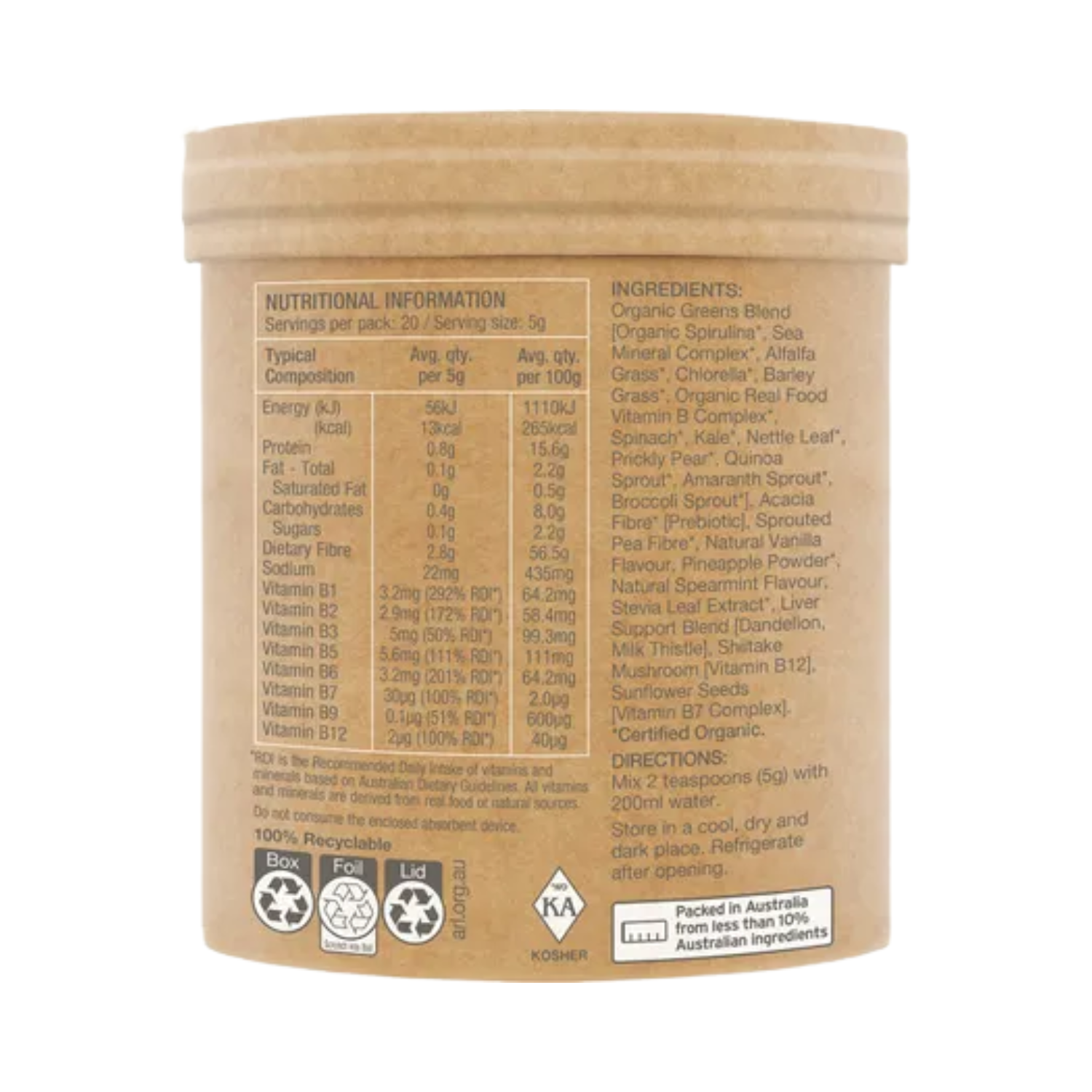 Amazonia Raw Organic Greens Vanilla Mint 100g