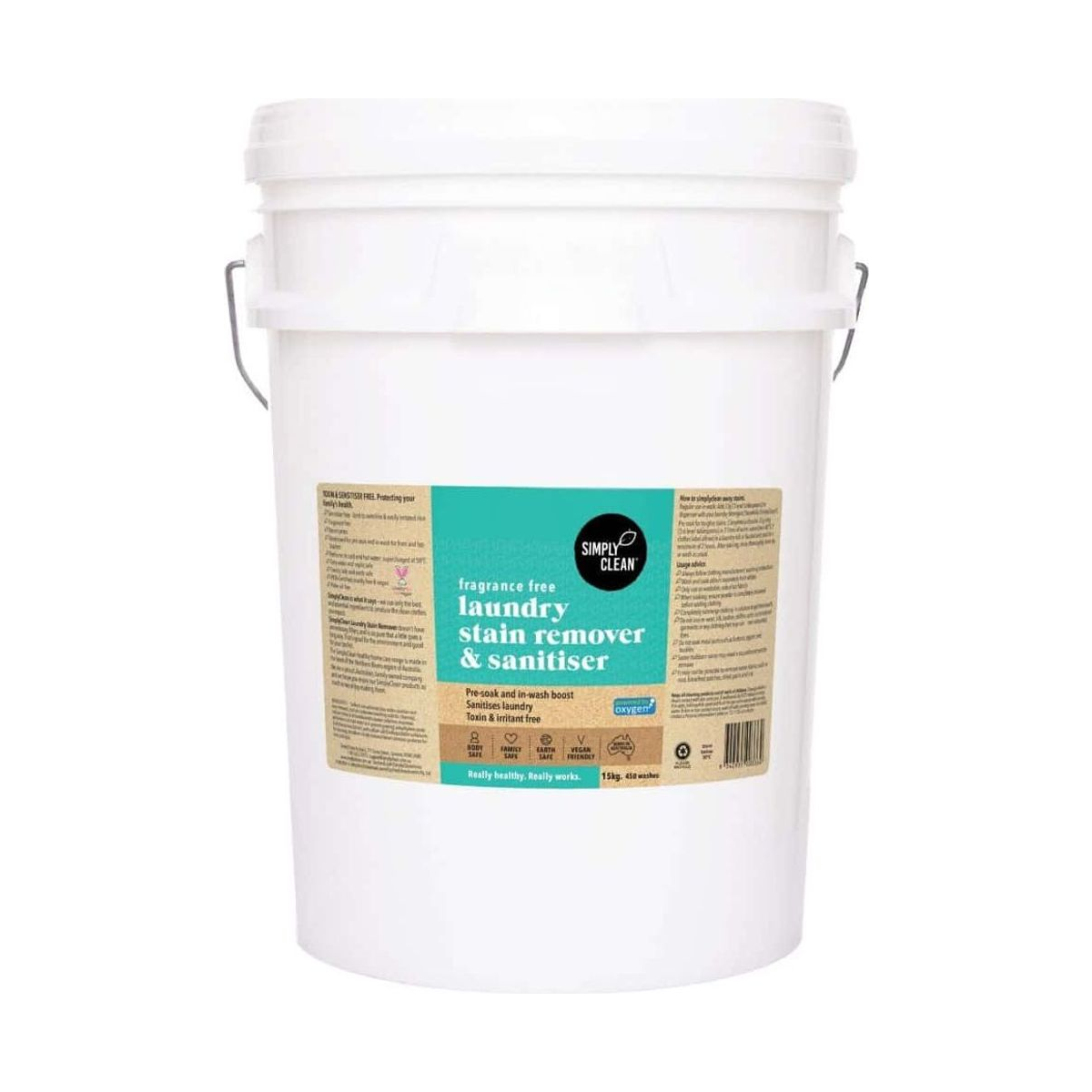 Simply Clean Fragrance Free Laundry Stain Remover 15kg Pail — 15kg pail, white background