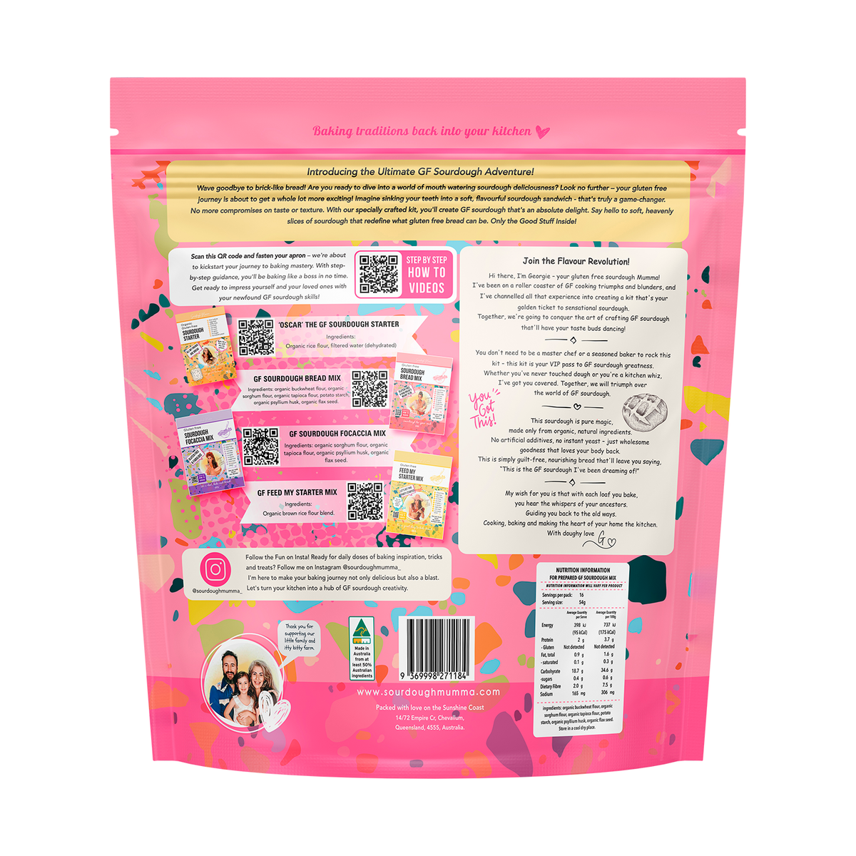 Sourdough Mumma Gluten Free Sourdough Bread Making Kit 1.12kg back label with ingredients and directions