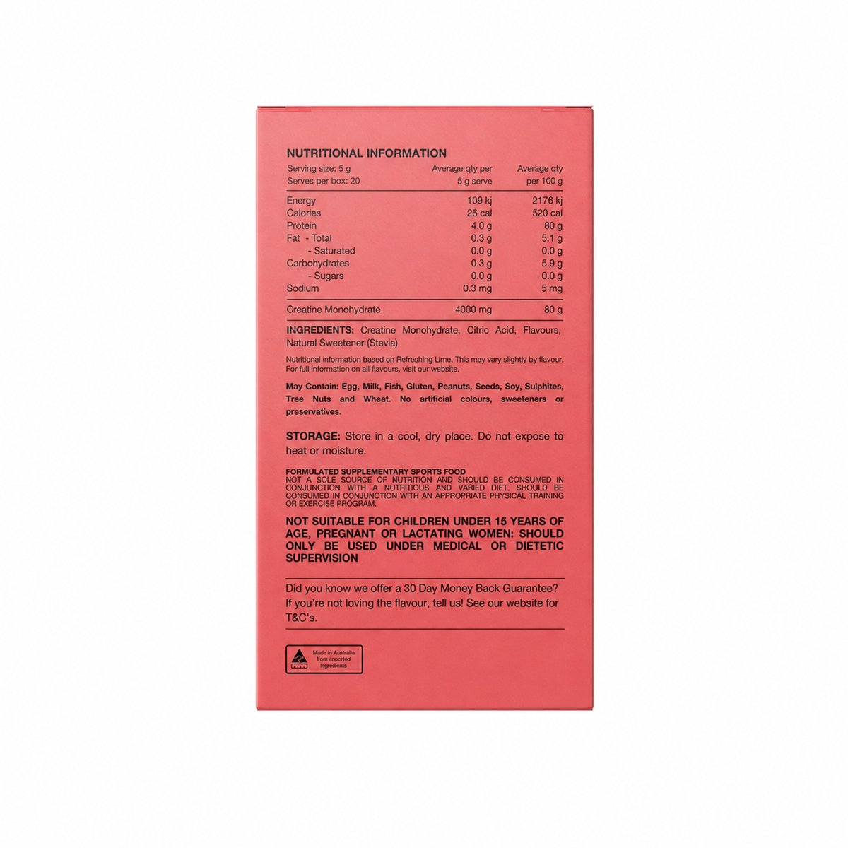 Switch Nutrition Creatine Assorted Sachets 20 x 5g – back label