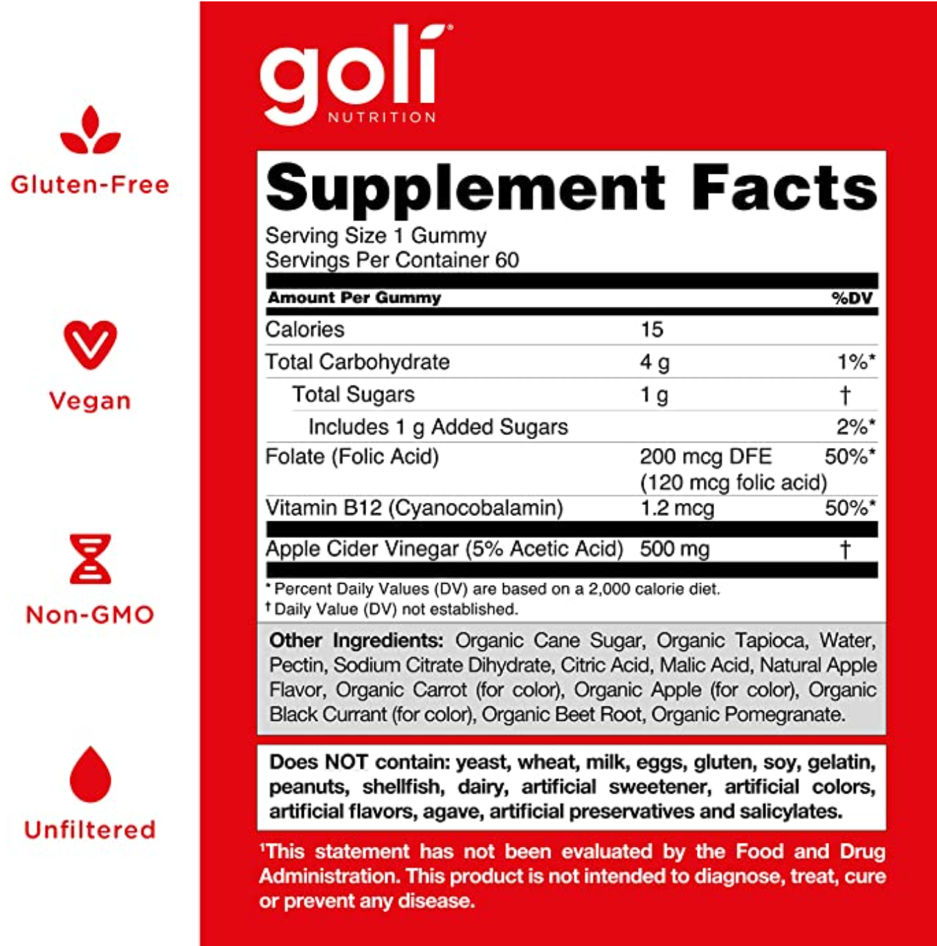 Goli Nutrition Apple Cider Vinegar Gummies 60 Gummies