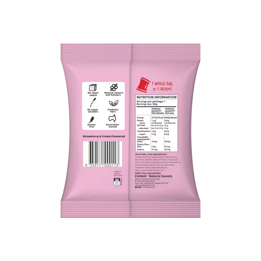 Funday Natural Sweets Flavoured Gummies Strawberry & Cream 50g