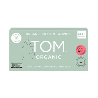 TOM Organic Tampons Regular 16 Pack, made with 100% organic cotton, for breathable, chemical-free feminine care.