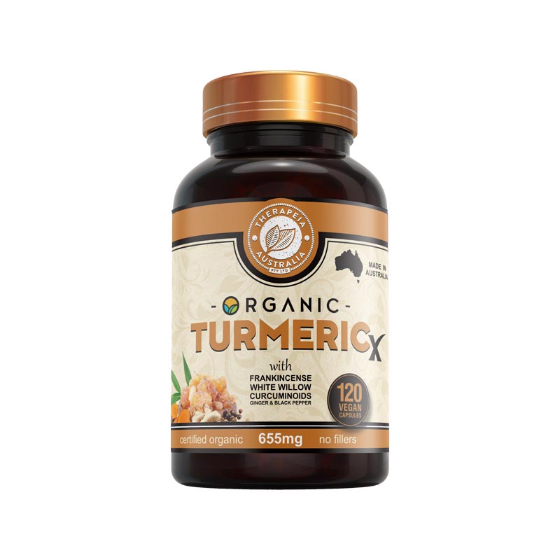 Therapeia Australia Organic Turmeric X with Curcumin, Frankincense and White Willow 120 Vcaps