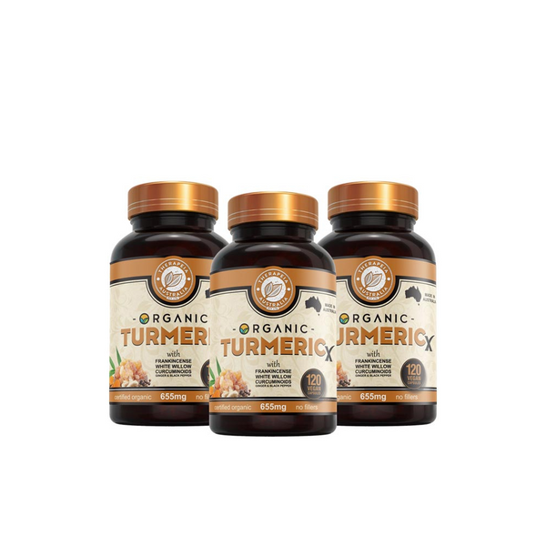 Therapeia Australia Organic Turmeric X with Curcumin, Frankincense and White Willow 120 Vcaps 3 Pack