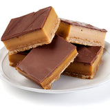 Prepared vegan caramel slices on a plate