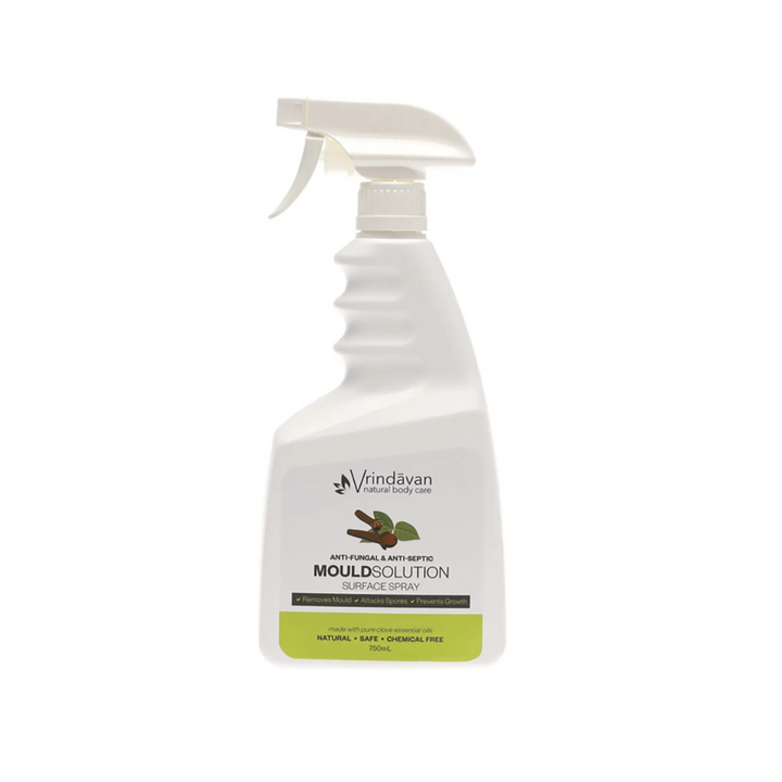 Vrindavan Mould Solution Surface Spray 750ml bottle with clove essential oils, antifungal and antiseptic for safe home cleaning.