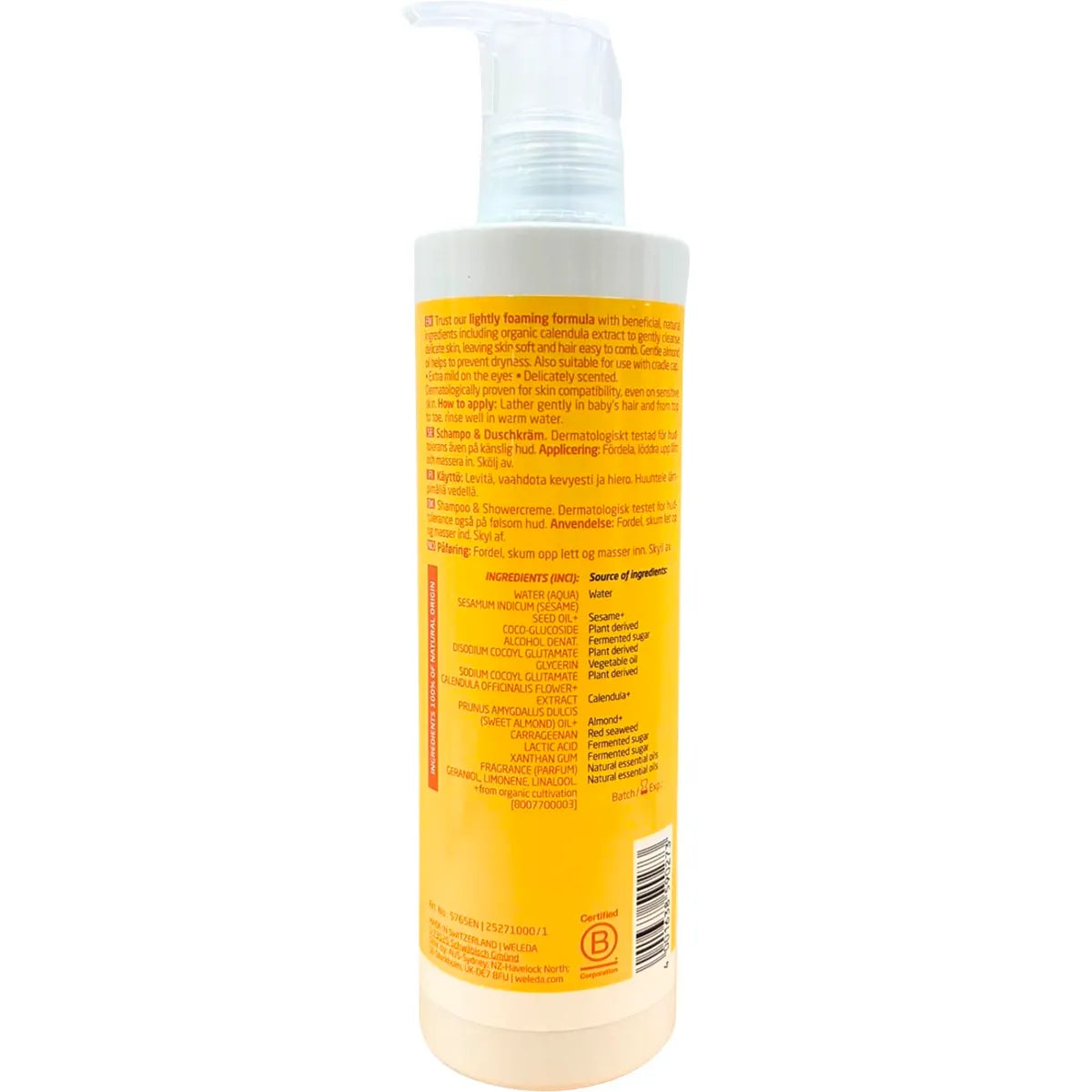 Weleda Baby Organic Shampoo & Body Wash Calendula 400ml back label and product information