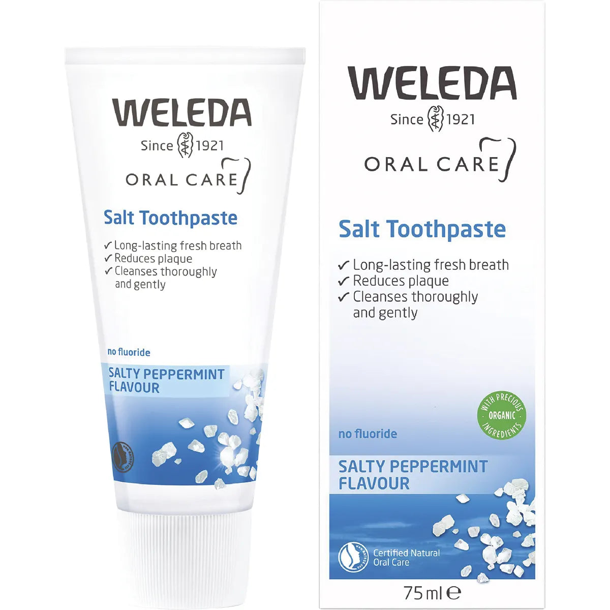 Weleda Salt Toothpaste Salty Peppermint Flavour 75ml — toothpaste tube and carton