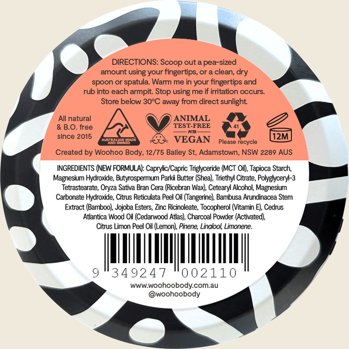 Woohoo Tango 60g tin – supplier ingredients and directions label